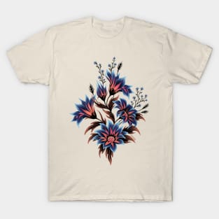 Gazania Floral - Blue Peach T-Shirt